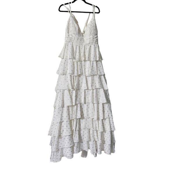 MAC DUGGAL Size 10 Ruffle Tiered Plunge A-Line Ballgown Wedding, Prom dress - Picture 4 of 8